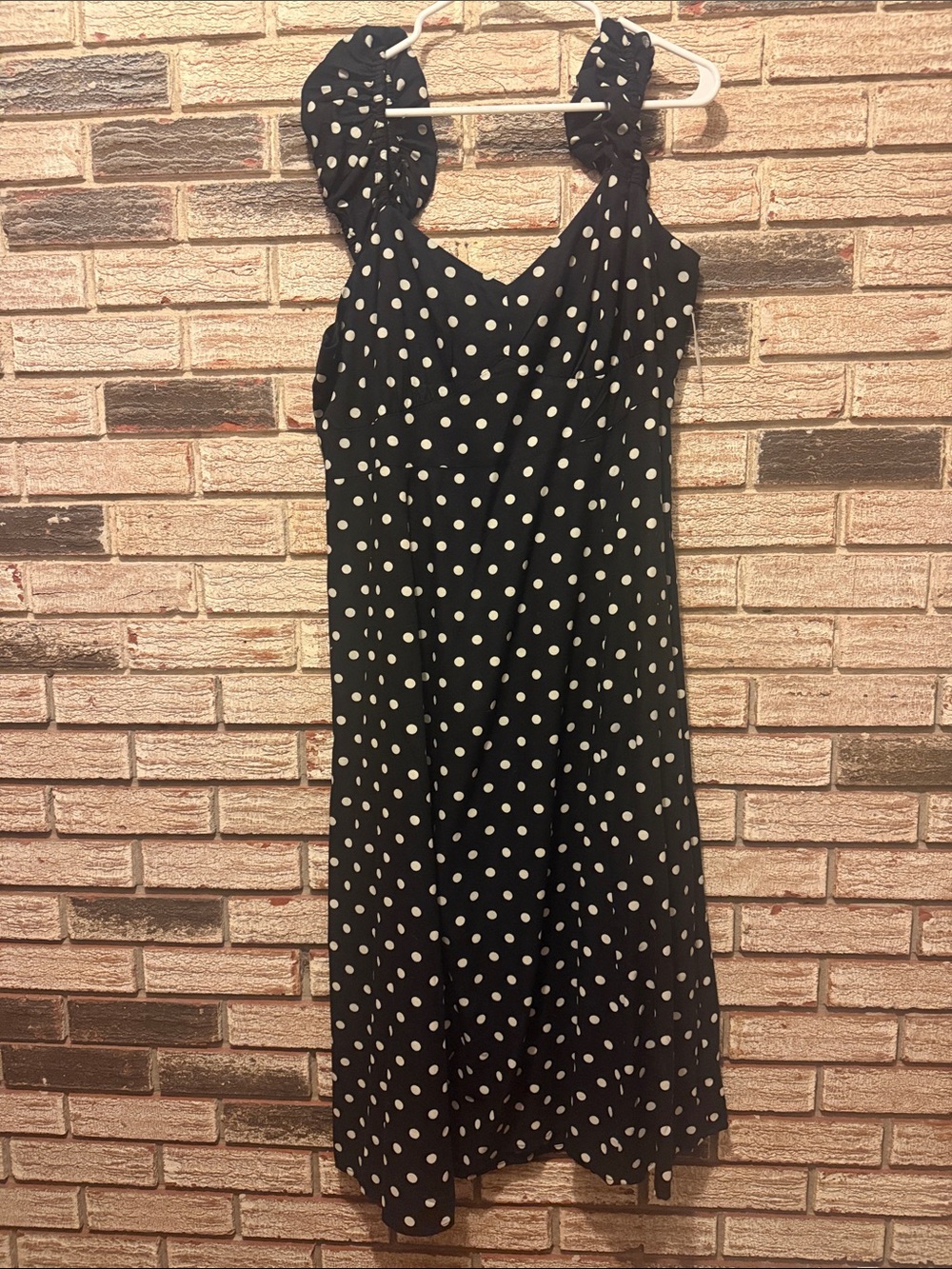Old Navy Black Midi Dress with White Polka Dots